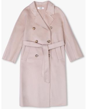FLOUU Beige Wool Cashmere Double Breasted Longline Coat - Pink