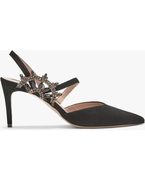 Daniel Tidy Black Suede Jewelled Heel Court Shoes - Brown