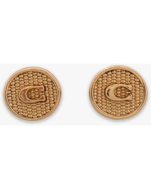 COACH Textured Signature Coin C Logo Studded Earrings - White