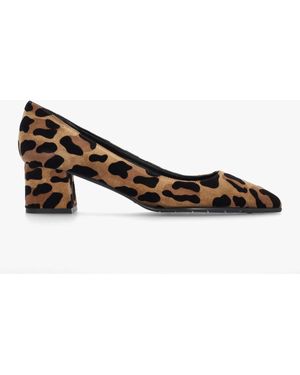 Luca Grossi Leopard Suede Pointed Toe Block Heel Court Shoes - Brown