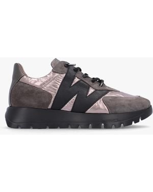 Wonders Oslo Pewter Metallic Suede & Nylon Trainers - Grey