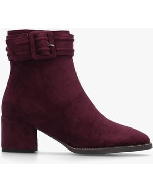 Moda In Pelle Pacina Burgundy Buckle Strap Block Heel Ankle Boots - Purple