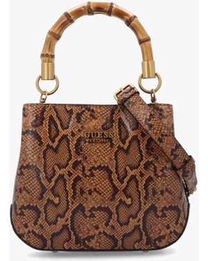 Guess Small Eire Amber Python Bucket Bag - Brown