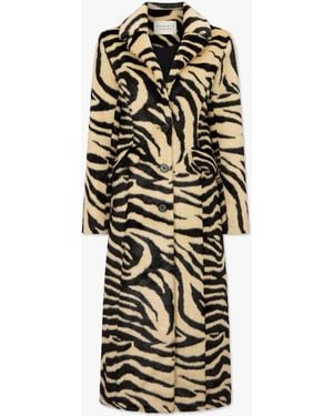 Charlotte Simone Nora Zebra Print Faux Fur Longline Coat - White