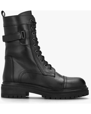 Daniel Idris Black Leather Ankle Strap Biker Boots