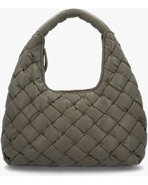 Daniel Veave Khaki Leather Woven Shoulder Bag - Grey