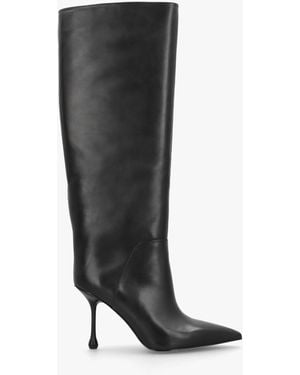 Daniel Elodie Black Leather Sculpted Heel Knee Boots