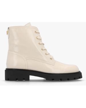 Alpe Acorn White Patent Leather Lace Up Ankle Boots