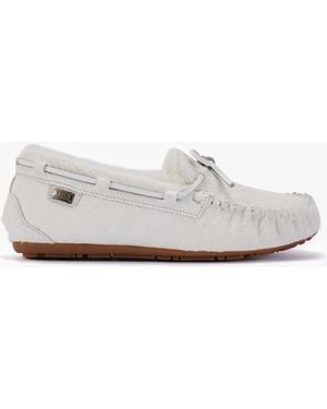 Australia Luxe Prost Cream Pony Hair Moccasin Slippers - White