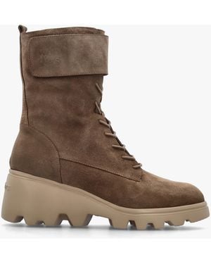 Wonders Cleated Wedge Ankle Boots - Brown