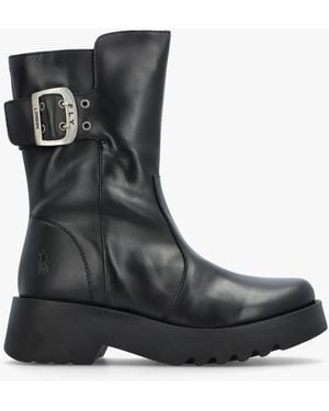 Fly London Mazz Black Leather Chunky Calf Boots