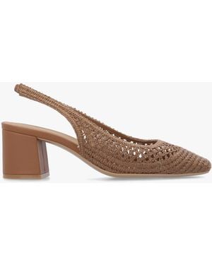 Daniel Rosie Tan Woven Sling Back Heeled Court Shoes - Brown