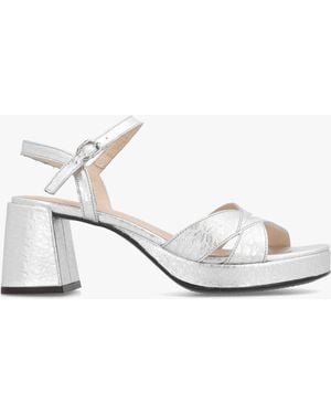 Wonders Zaida 20 Plata Leather Block Heel Platform Sandals - White