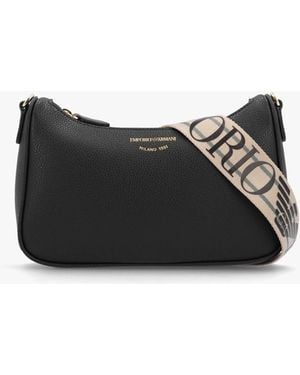 Emporio Armani Lilly Black Silver Pebbled Baguette Bag