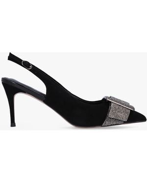 Daniel Samantha Black Suede Diamante Buckle Heeled Sling Backs