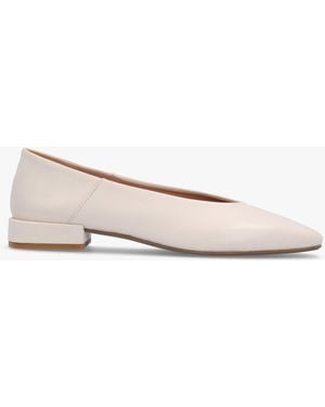 Daniel Saria Cream Leather Square Toe Ballet Court Shoes - Natural