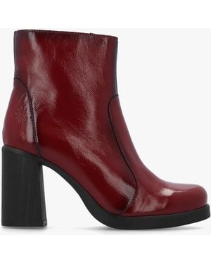 Fly London Siju Leather Block Heel Ankle Boots - Red