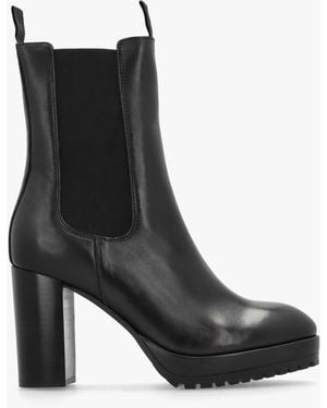 Daniel Thea Black Leather High Block Heel Platform Chelsea Boots