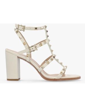 Daniel Pitter Cream Leather Studded Block Heeled Sandals - Natural
