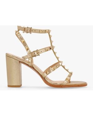 Daniel Pitter Gold Leather Studded Block Heeled Sandals - Natural
