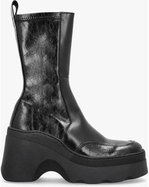 Miista Deandra Black Leather Chunky Calf Boots