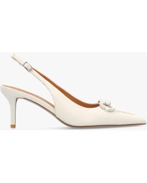 Daniel Eppie White Leather Mid Heel Sling Back Shoes - Metallic