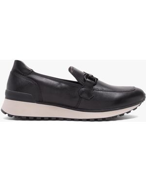 Caprice Blythe Black Leather Low Wedge Loafers - White