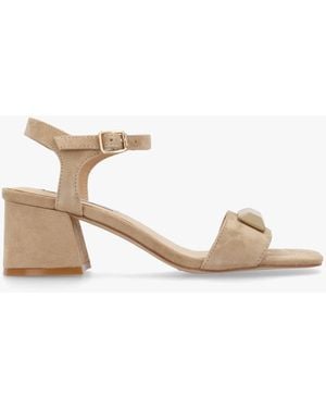 Osey Villa Surry Beige Suede Block Heel Sandals - Natural