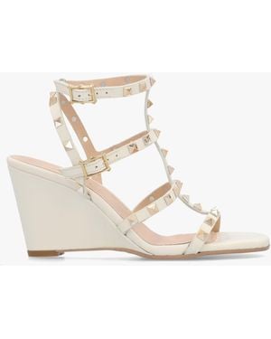 Daniel Pittedge Cream Leather Studded Wedge Sandals - Natural