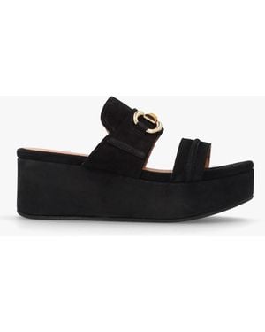 Alpe Antibes Black Suede Flatform Mules