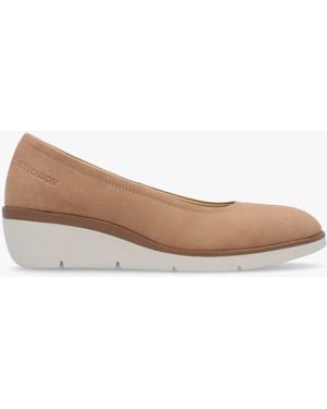 Fly London Numa Taupe Leather Low Wedge Court Shoes - White