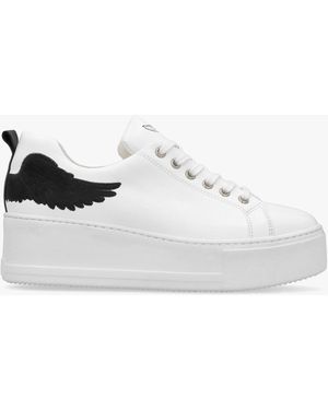 Martel Angels Rise Black Leather Flatform Sneakers - White