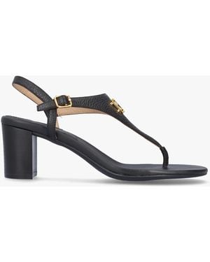 Ralph Lauren Westcott Black Leather Toe Post Heeled Sandals - White