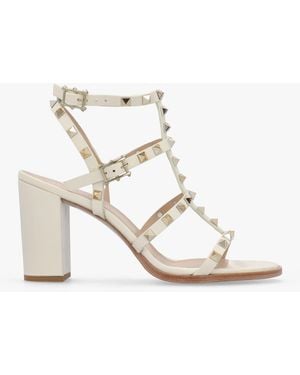 Daniel Pitter Cream Leather Studded Block Heeled Sandals - White