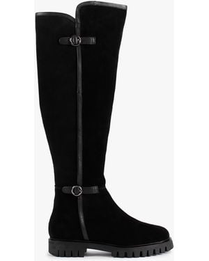 Daniel Sictor Black Suede Double Buckle Over The Knee Boots