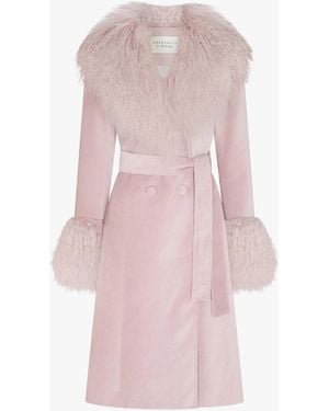 Charlotte Simone Penny 70's Dusty Pink Mongolian Lambswool Long-line Coat