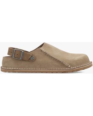 Birkenstock Lutry Premium Suede Leather Taupe Clogs - White