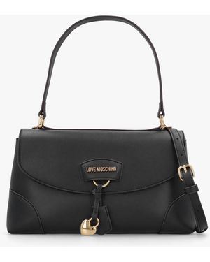 Love Moschino Recycled Leather Flapover Shoulder Bag - Black