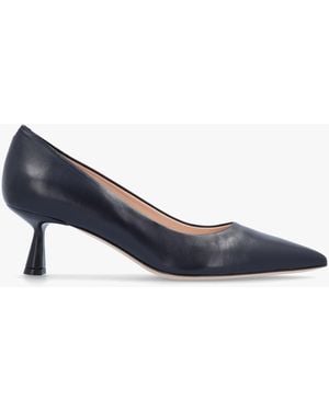 Evaluna Navy Leather Low Heel Court Shoes - Blue