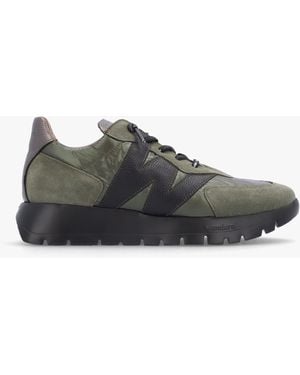 Wonders Oslo Khaki Metallic Suede & Nylon Trainers - Grey