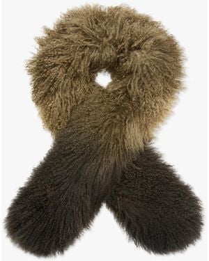 Charlotte Simone Khaki Ombre Shaggy Mongolian Lambswool Scarf - Green