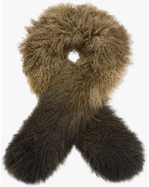 Charlotte Simone Khaki Ombre Shaggy Mongolian Lambswool Scarf - Green
