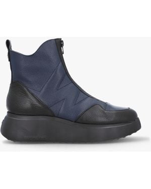 Wonders Beti Black & Navy Leather Wedge Ankle Boots - Blue