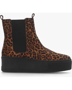 Daniel Tred Leopard Pony Hair Flatform Chelsea Boots - Brown