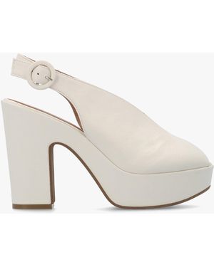 Daniel Solay Cream Leather Platform Heeled Sandals - White