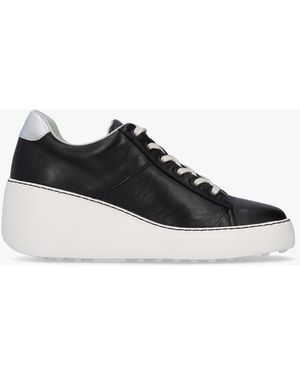 Fly London Delf Black Silver Leather Wedge Trainers