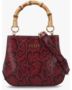 Guess Small Eire Python Bucket Bag - Red