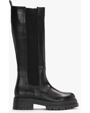 Daniel Issa Black Leather Knee High Chelsea Boots