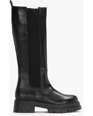 Daniel Issa Black Leather Knee High Chelsea Boots