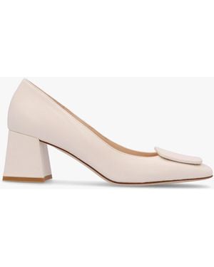 Daniel Nessie Cream Leather Block Heel Court Shoes - Natural